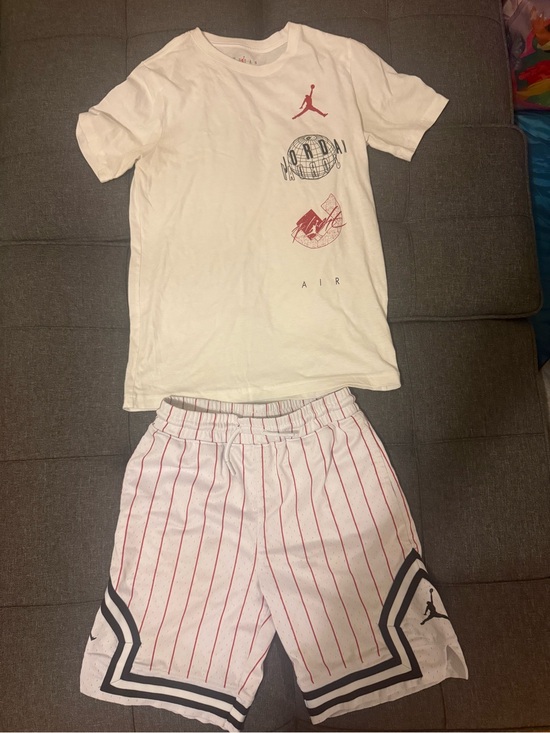 Jordan Other - Jordan White Tee & White with Red Pinstripe Shorts Set